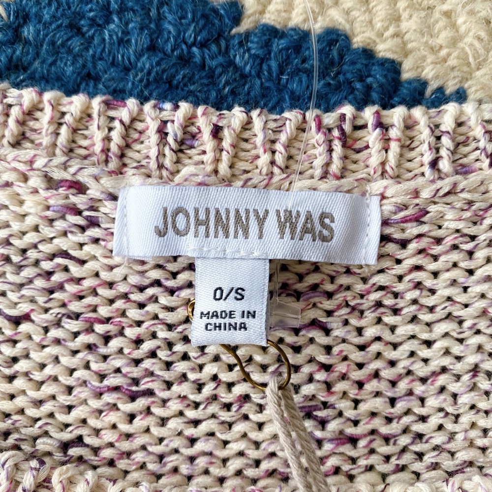 πΎ JOHNNY WAS BOHO KNIT CREAM PURPLE LOOSE FIT PONCHO WITH TASSELS! - Picture 6 of 13